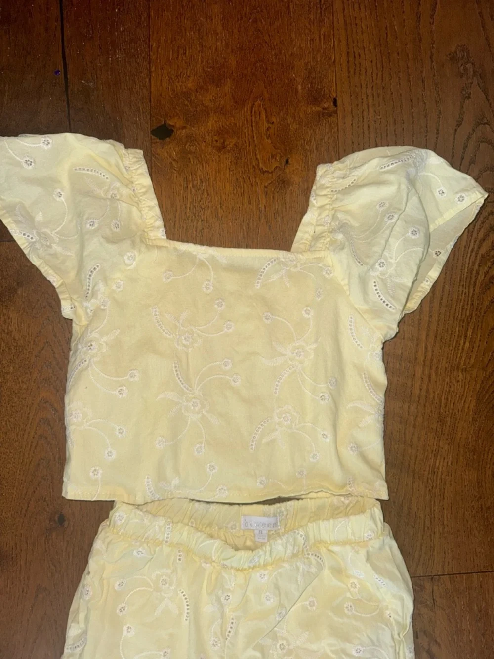 btween Size 8 Light Yellow Eyelet Straight-Leg Pants Set